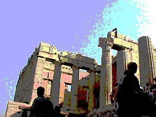 This is the glorious entrance to the Acropolis and its monuments constructed as part of the Pericles program. Propylaea erected between 437 and 432 BC were the work of the famous Athenian architect Mnesikles.